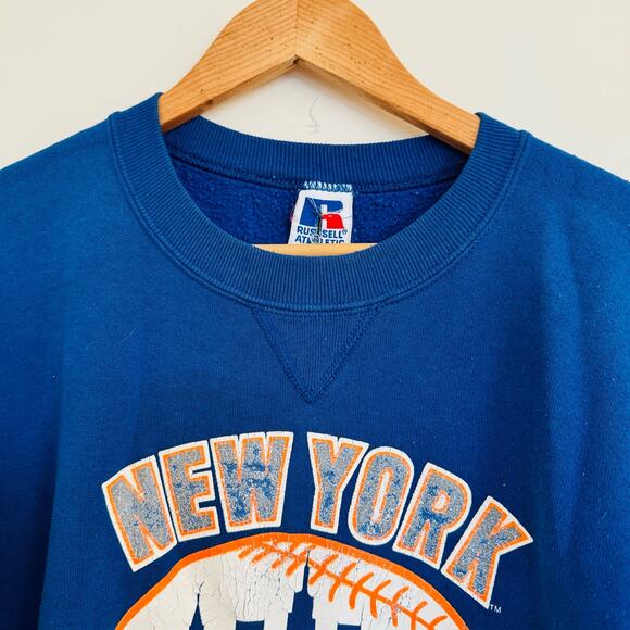 Russell Athletic VTG 90s New York Mets Blue Orange Amazin Crewneck Sweatshirt L - Picture 3 of 7